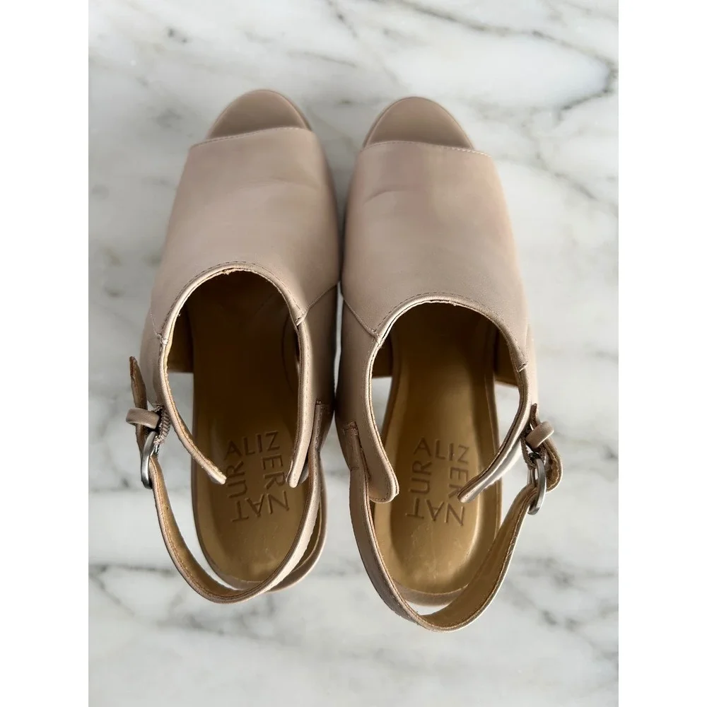 Naturalizer Womens Beige Slingback Buckle Peep Toe Platform Block Heels 7.5M - Picture 9 of 14